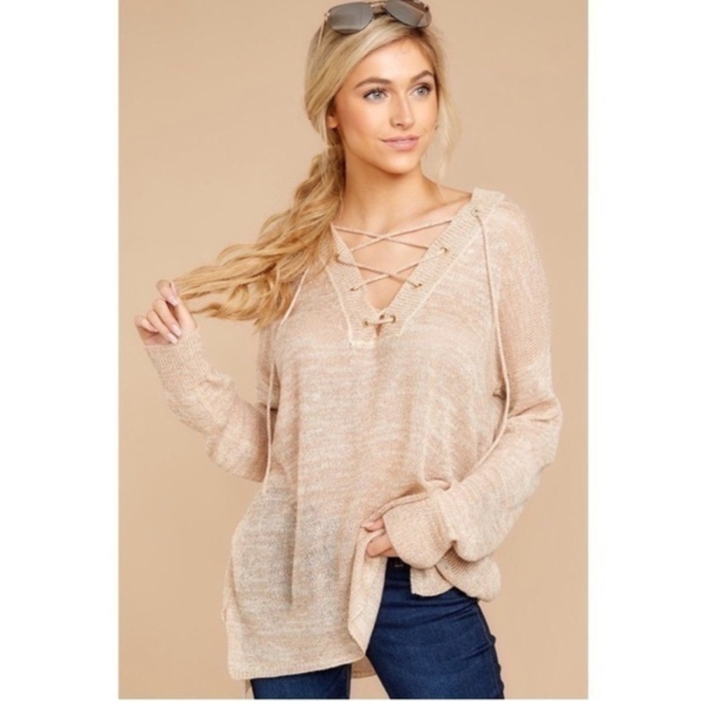 Judith March Gold Shimmery Lace Up Tunic Sweater S